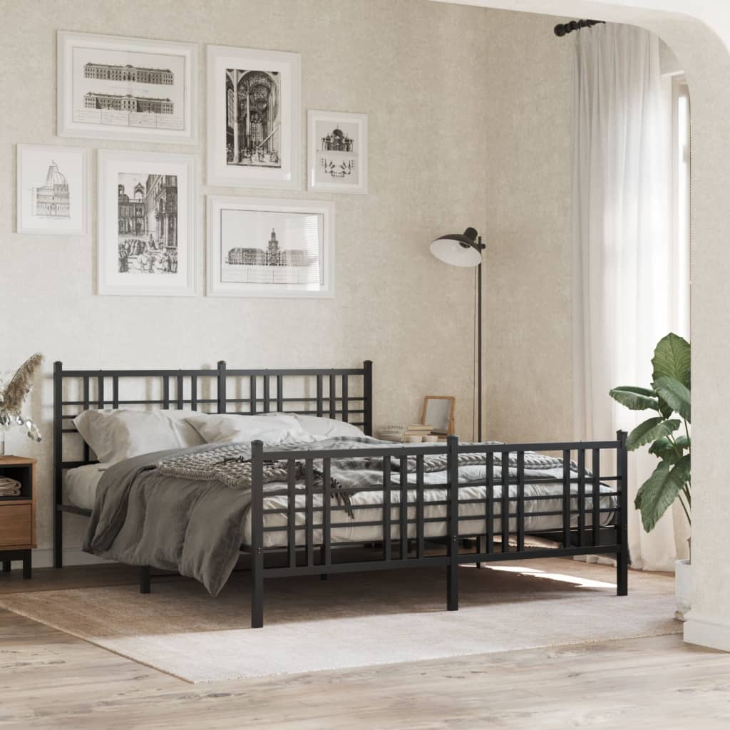 Metal Bed Frame with Headboard and Footboard Black 160x200 cm