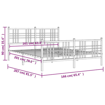 Metal Bed Frame with Headboard and Footboard Black 160x200 cm