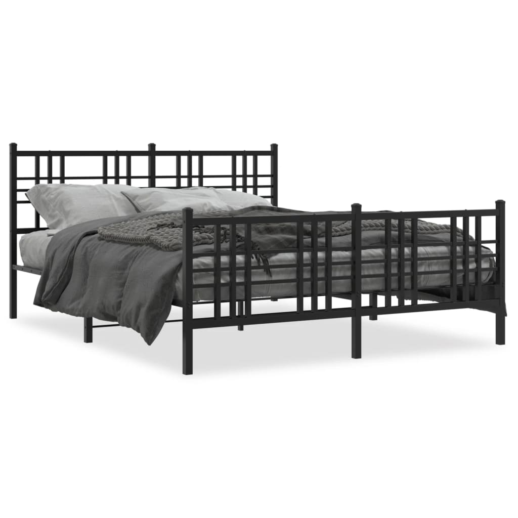 Metal Bed Frame with Headboard and Footboard Black 160x200 cm