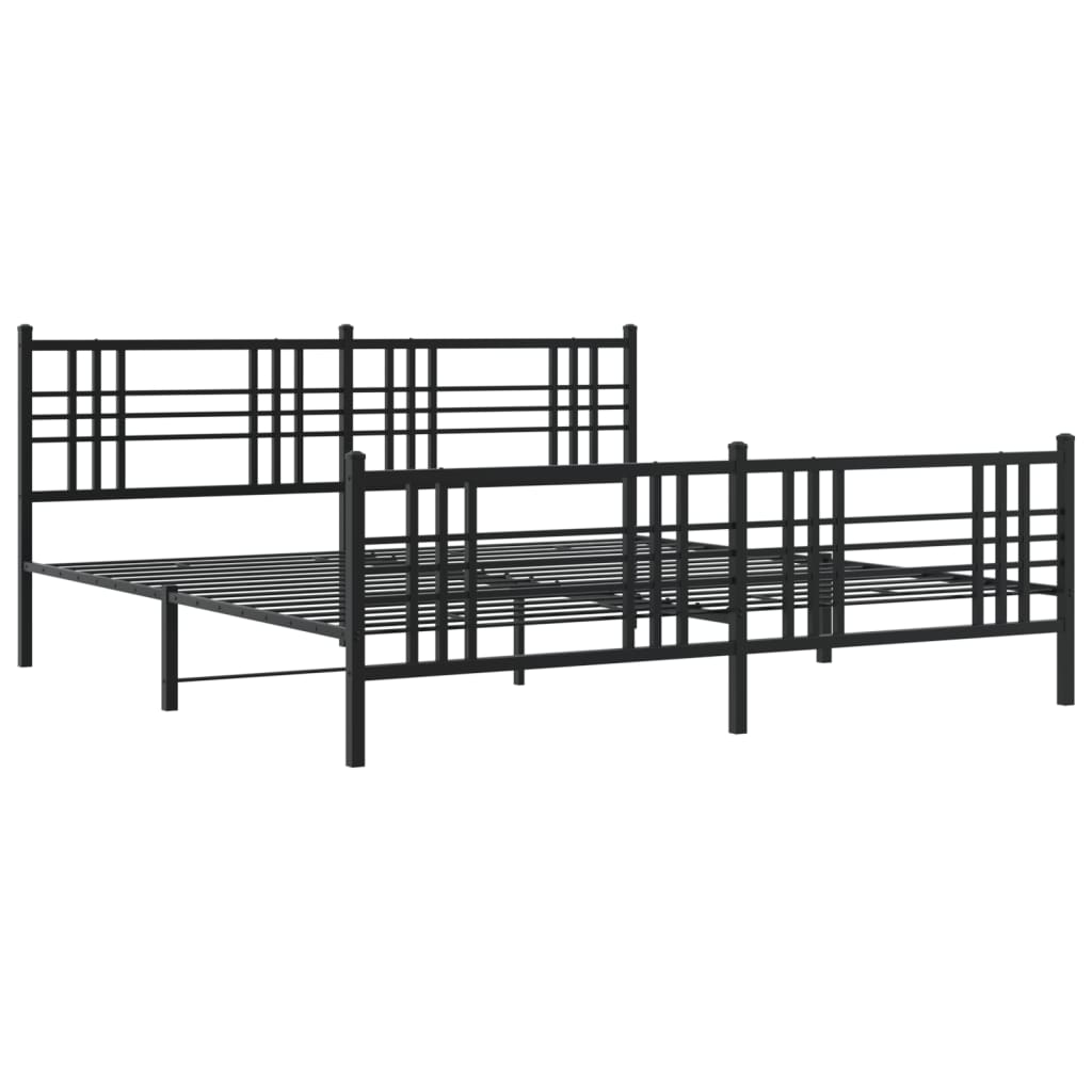 Metal Bed Frame with Headboard and Footboard Black 180x200 cm Super King