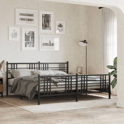 Metal Bed Frame with Headboard and Footboard Black 180x200 cm Super King