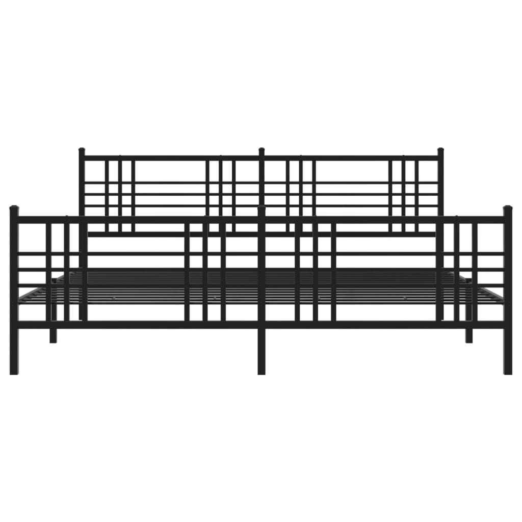 Metal Bed Frame with Headboard and Footboard Black 180x200 cm Super King