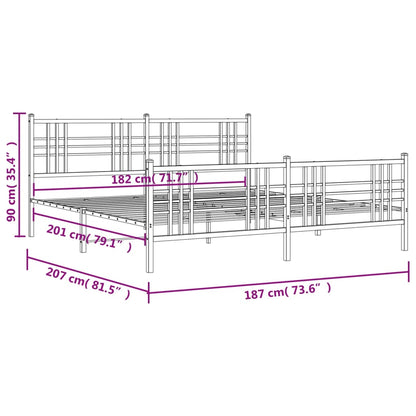 Metal Bed Frame with Headboard and Footboard Black 180x200 cm Super King