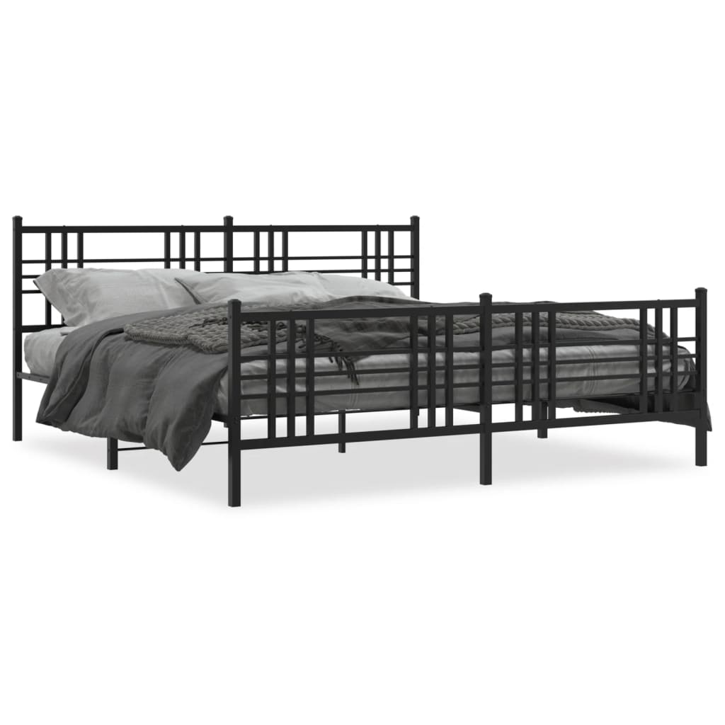 Metal Bed Frame with Headboard and Footboard Black 180x200 cm Super King