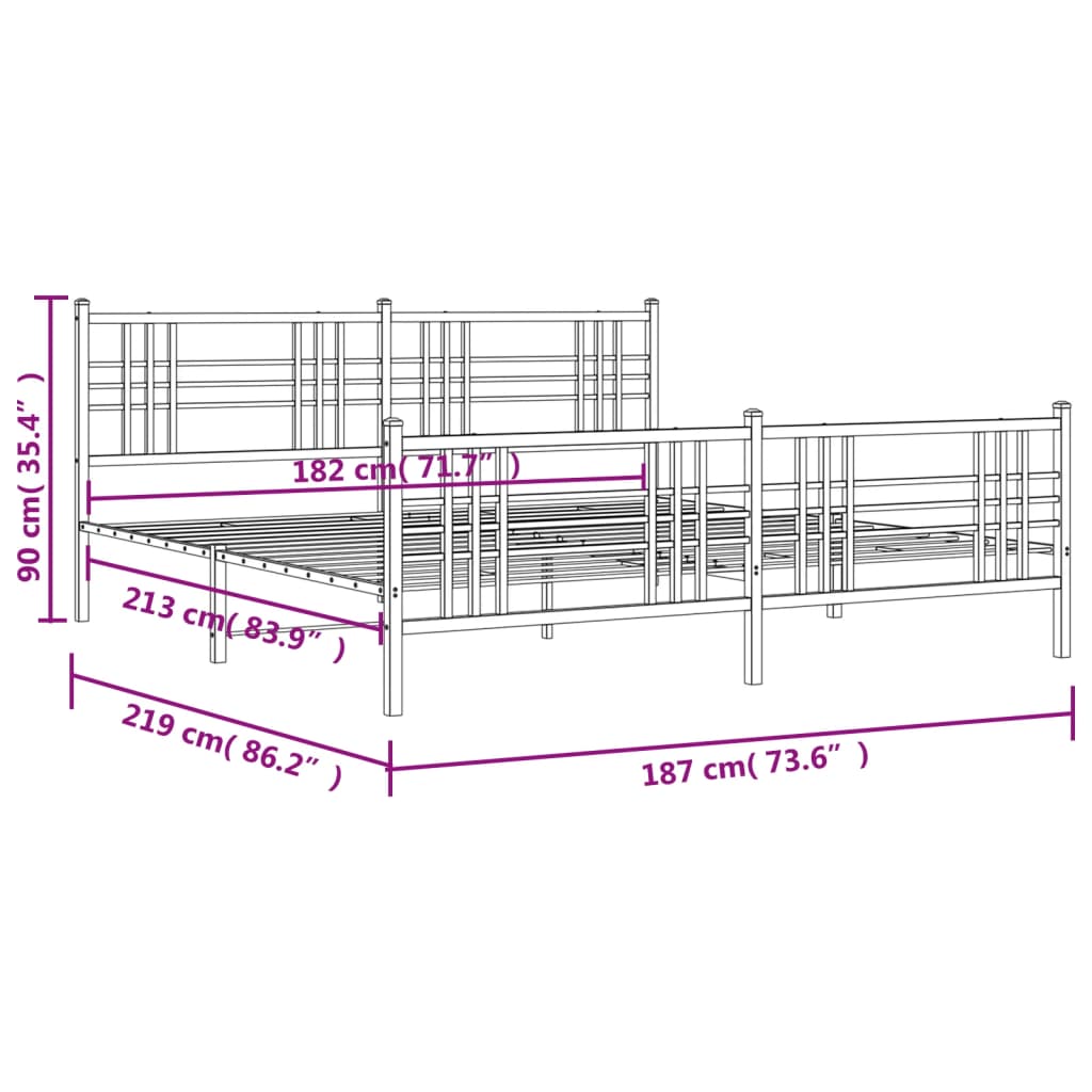 Metal Bed Frame with Headboard and Footboard Black 183x213 cm