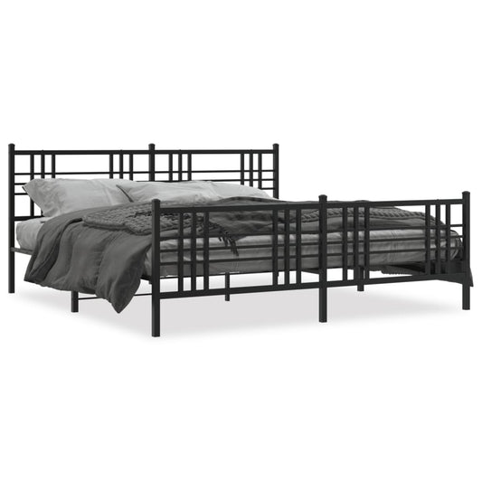 Metal Bed Frame with Headboard and Footboard Black 183x213 cm