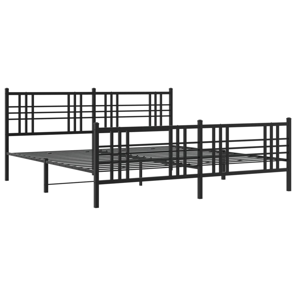 Metal Bed Frame with Headboard and Footboard Black 193x203 cm