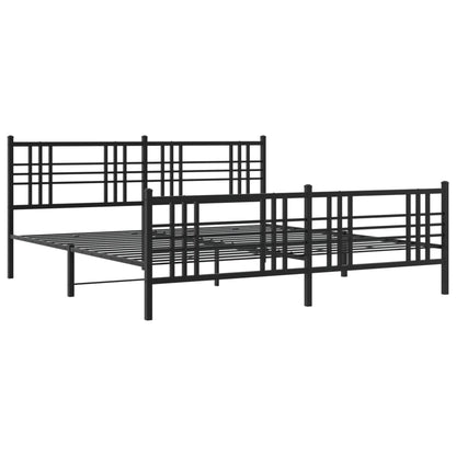 Metal Bed Frame with Headboard and Footboard Black 193x203 cm