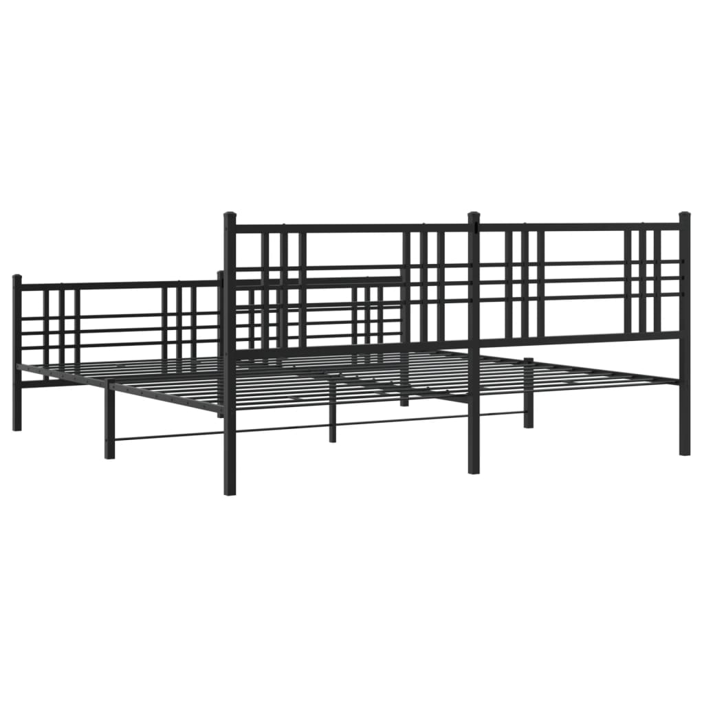 Metal Bed Frame with Headboard and Footboard Black 193x203 cm