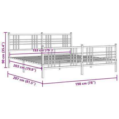 Metal Bed Frame with Headboard and Footboard Black 193x203 cm