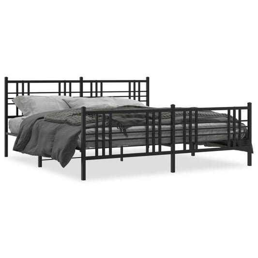 Metal Bed Frame with Headboard and Footboard Black 193x203 cm