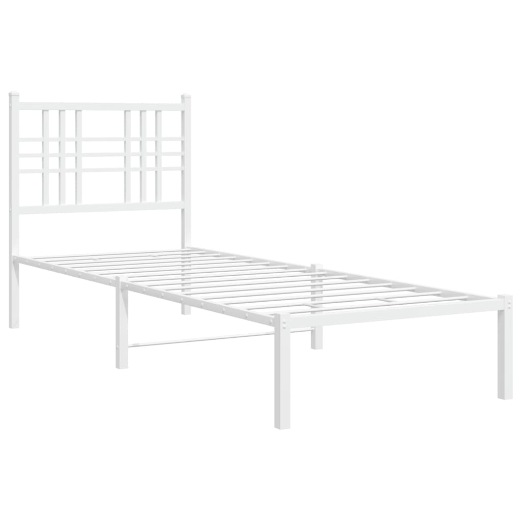 Metal Bed Frame with Headboard White 75x190 cm Small Single