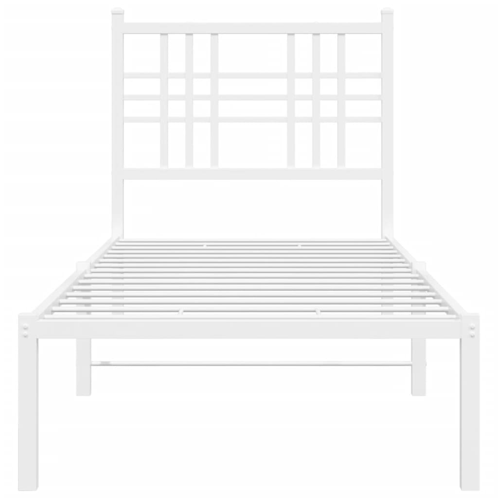 Metal Bed Frame with Headboard White 75x190 cm Small Single