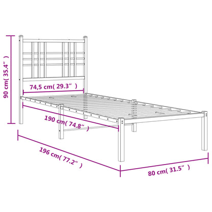 Metal Bed Frame with Headboard White 75x190 cm Small Single