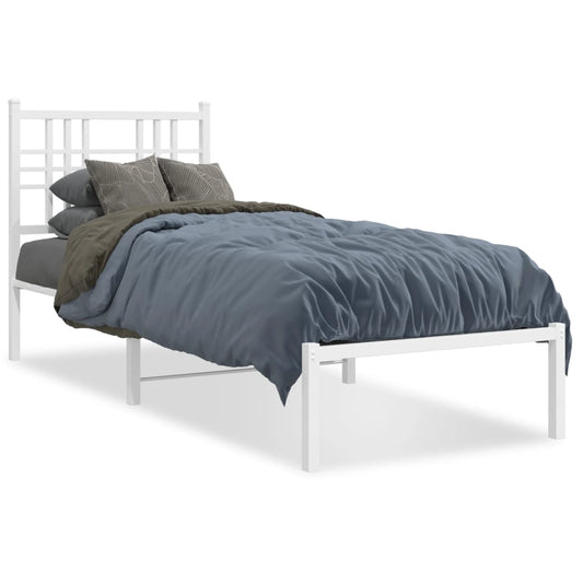 Metal Bed Frame with Headboard White 75x190 cm Small Single