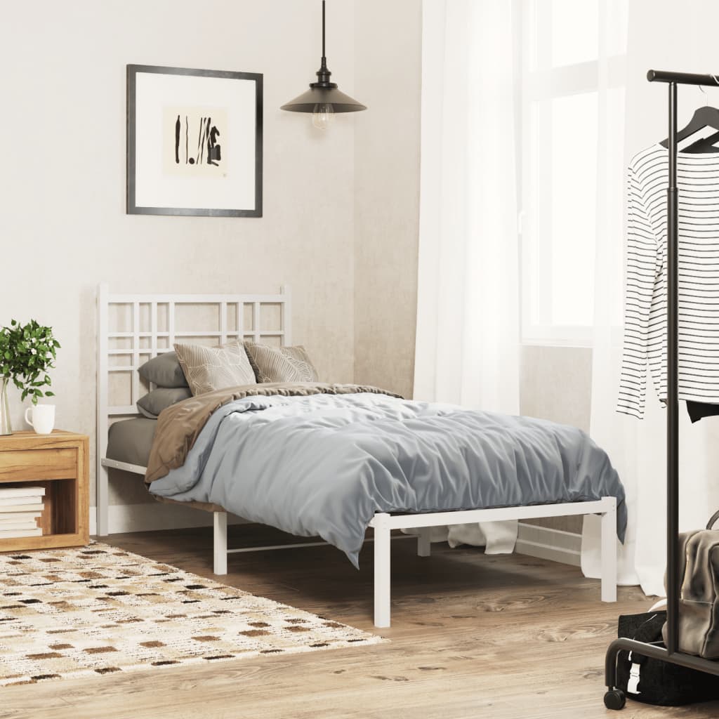 Metal Bed Frame with Headboard White 80x200 cm