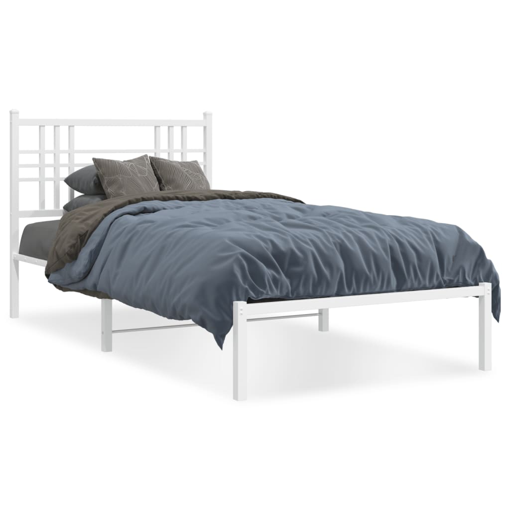 Metal Bed Frame with Headboard White 90x190 cm Single