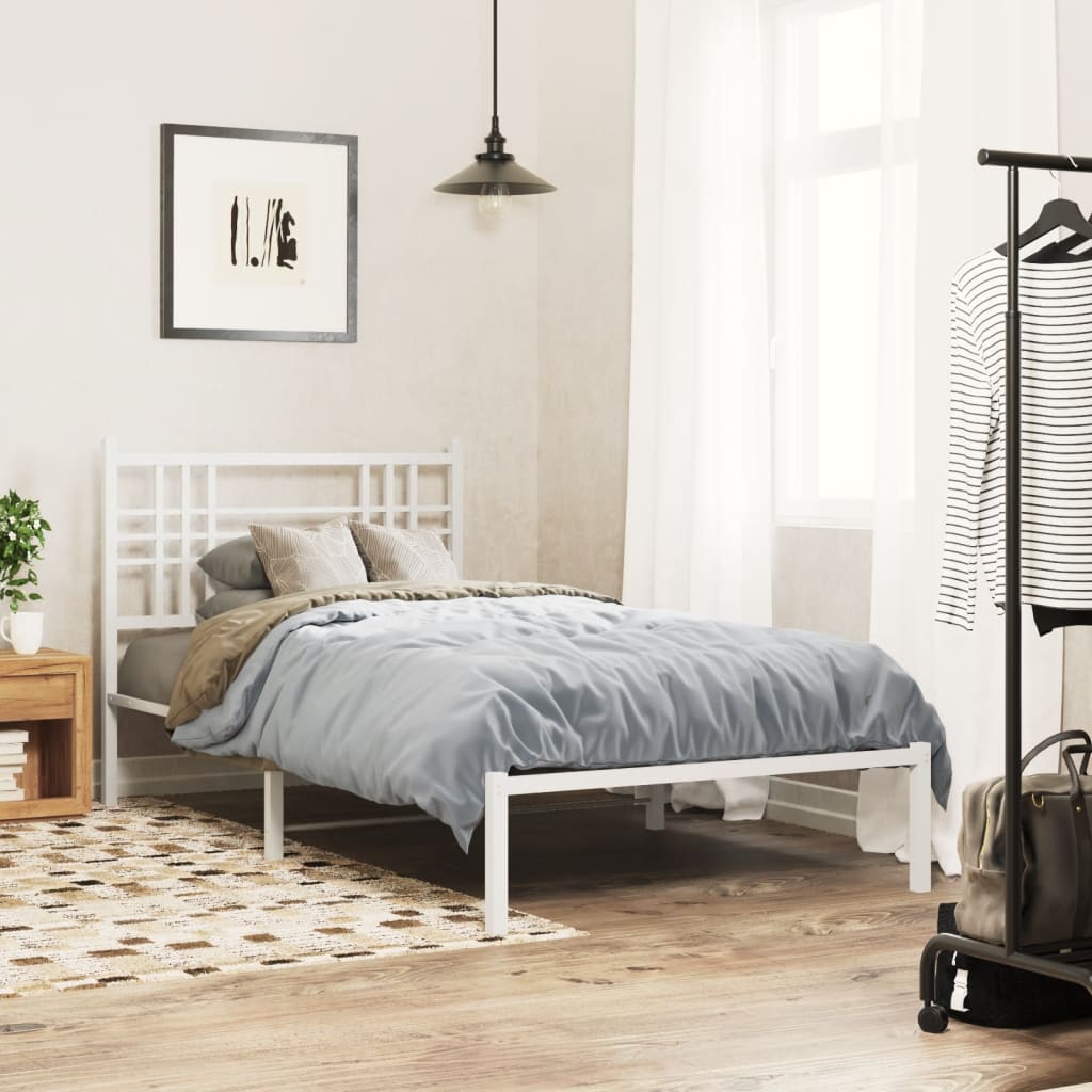 Metal Bed Frame with Headboard White 90x200 cm