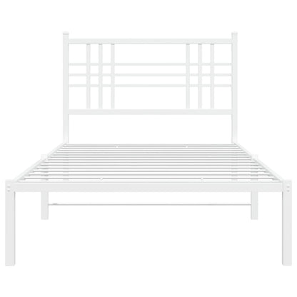 Metal Bed Frame with Headboard White 90x200 cm