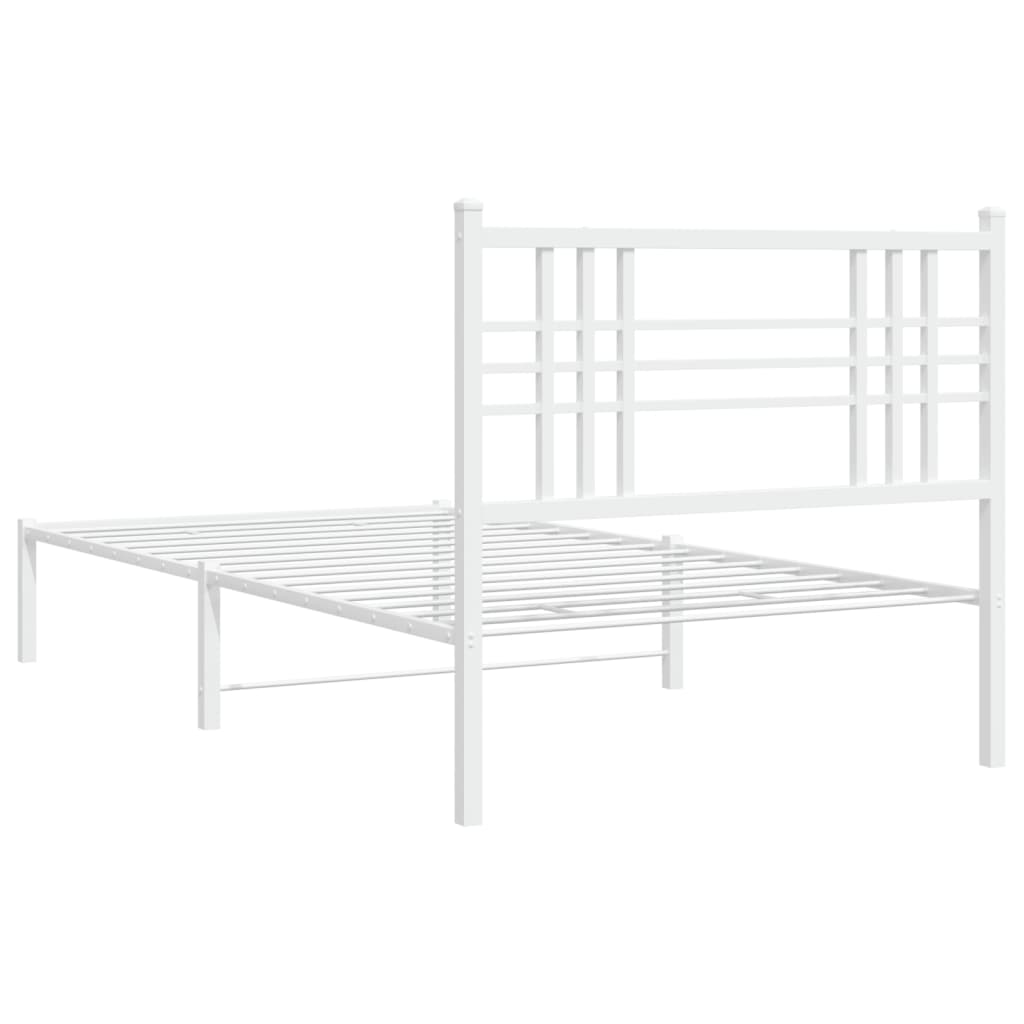 Metal Bed Frame with Headboard White 90x200 cm