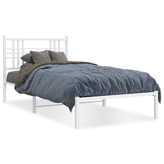 Metal Bed Frame with Headboard White 90x200 cm