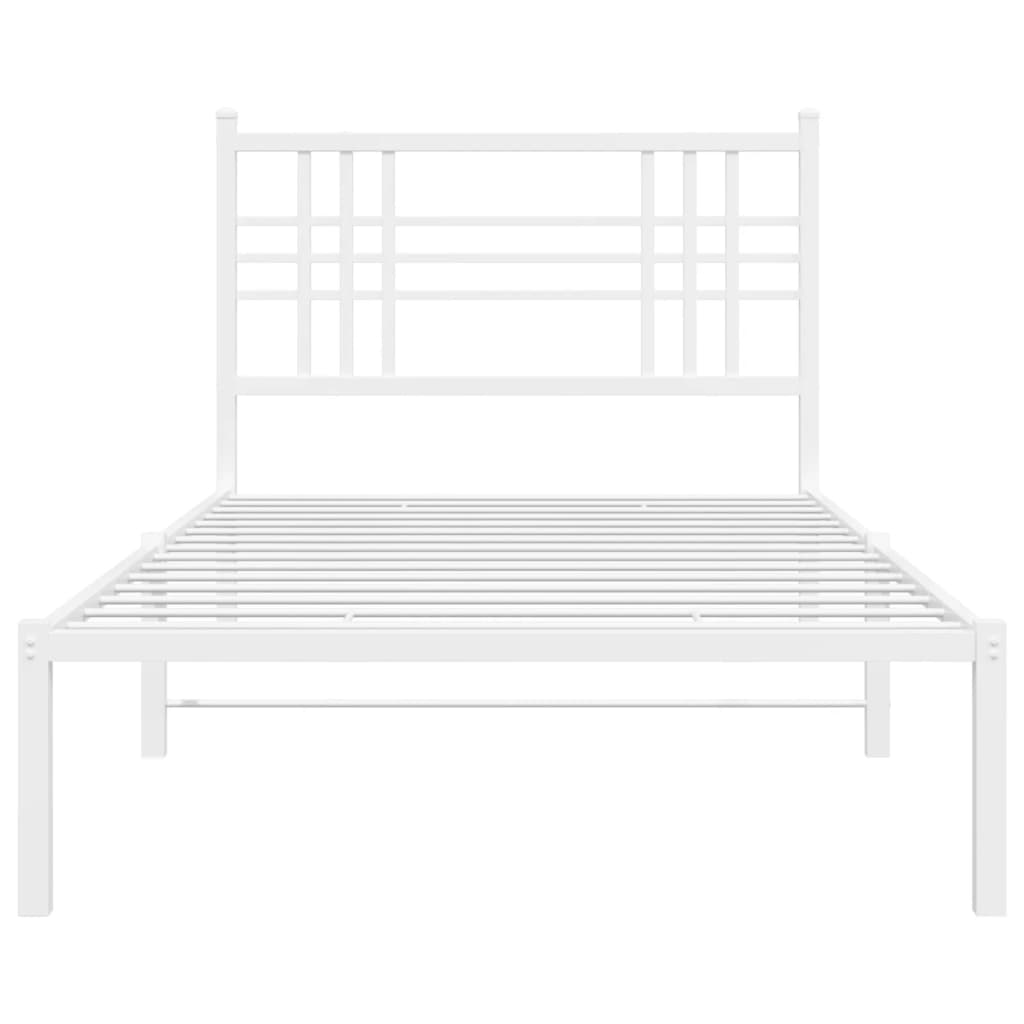 Metal Bed Frame with Headboard White 100x190 cm