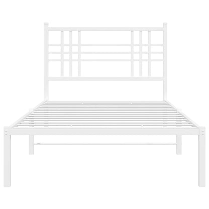 Metal Bed Frame with Headboard White 100x190 cm