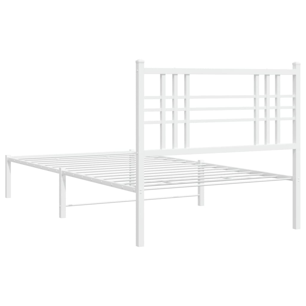 Metal Bed Frame with Headboard White 100x190 cm