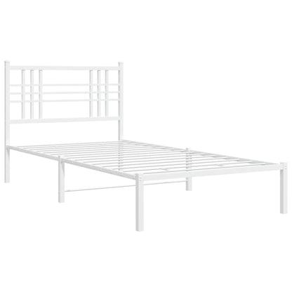 Metal Bed Frame with Headboard White 107x203 cm