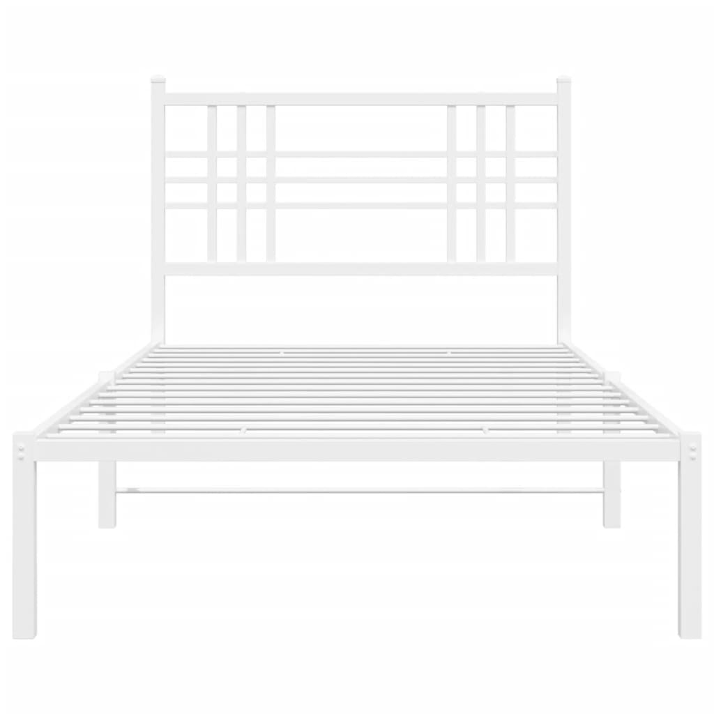 Metal Bed Frame with Headboard White 107x203 cm