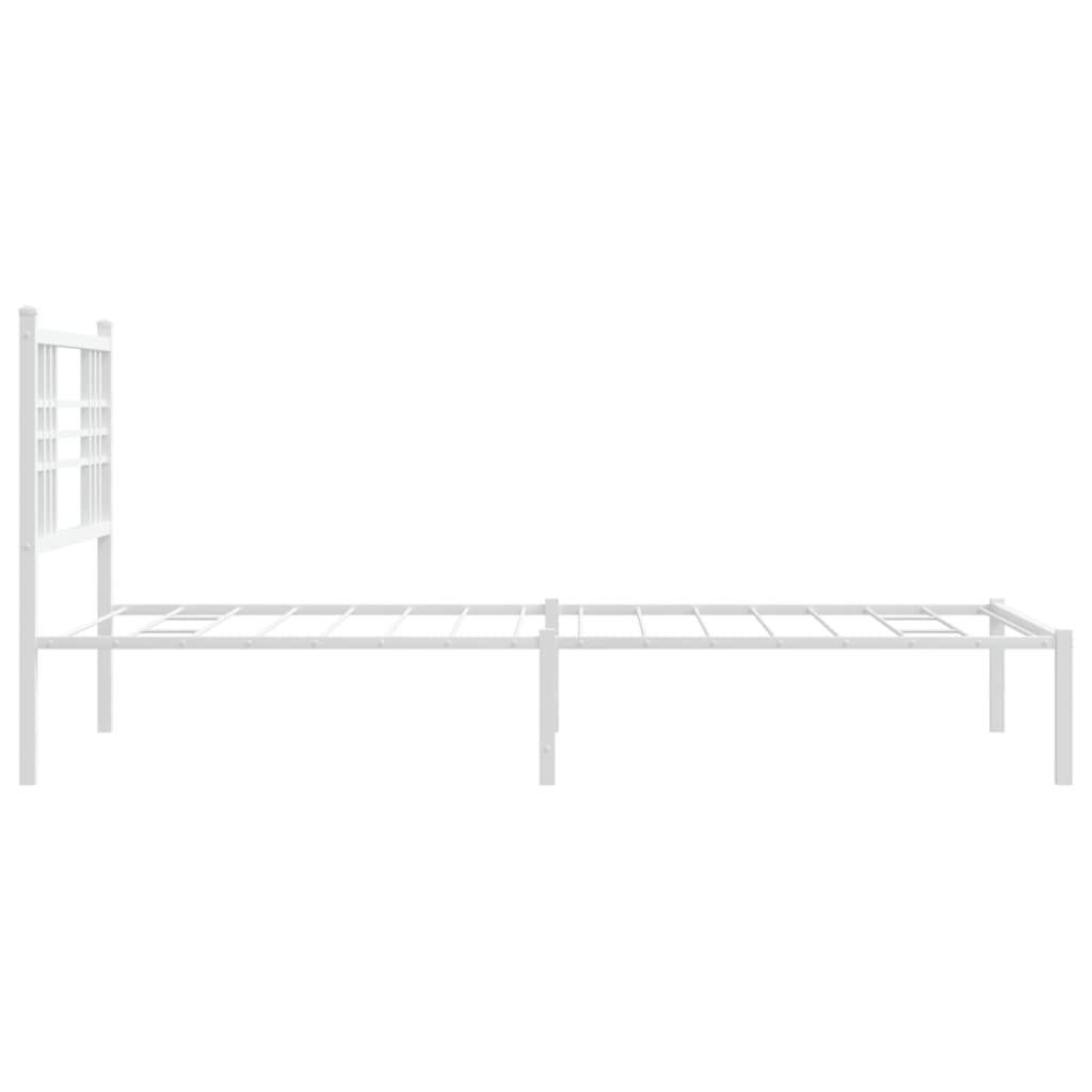 Metal Bed Frame with Headboard White 107x203 cm