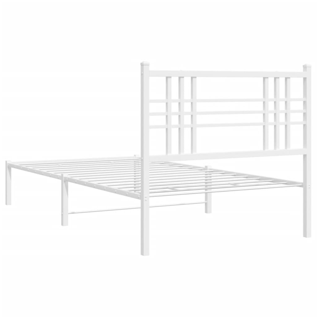 Metal Bed Frame with Headboard White 107x203 cm