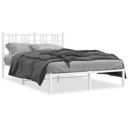 Metal Bed Frame without Mattress with Headboard White 120x190 cm Small Double