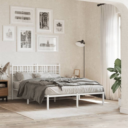 Metal Bed Frame without Mattress with Headboard White 120x190 cm Small Double