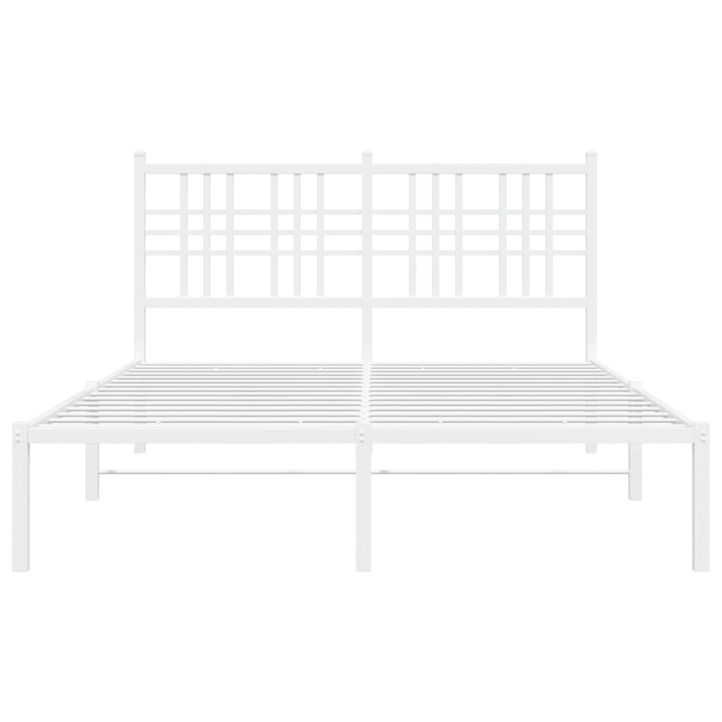 Metal Bed Frame with Headboard White 140x190 cm