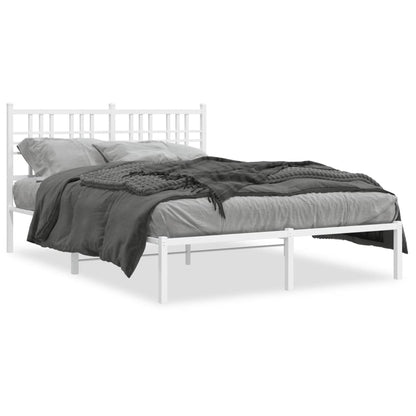 Metal Bed Frame with Headboard White 140x190 cm