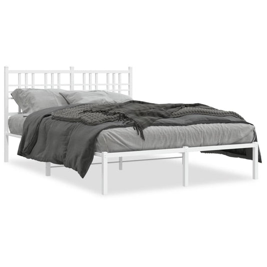 Metal Bed Frame with Headboard White 140x200 cm