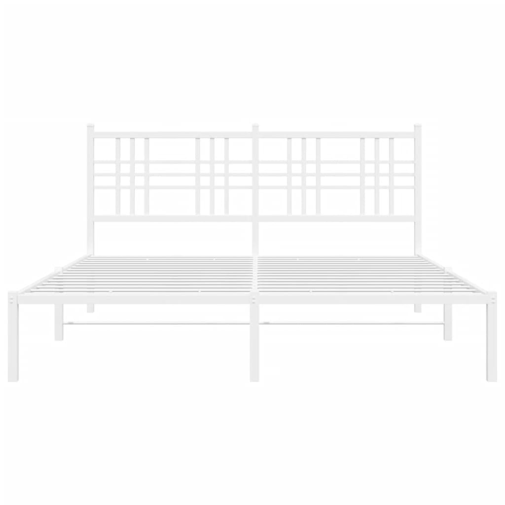 Metal Bed Frame with Headboard White 150x200 cm King Size