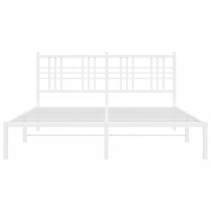 Metal Bed Frame with Headboard White 150x200 cm King Size