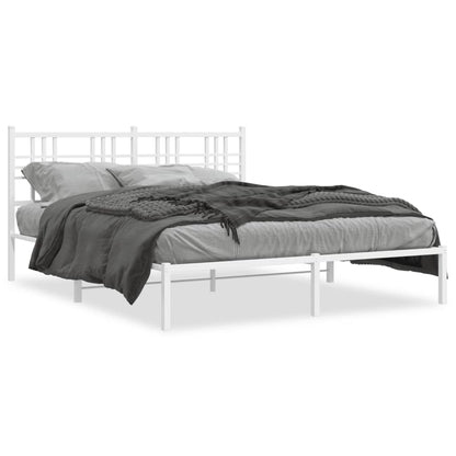 Metal Bed Frame with Headboard White 150x200 cm King Size