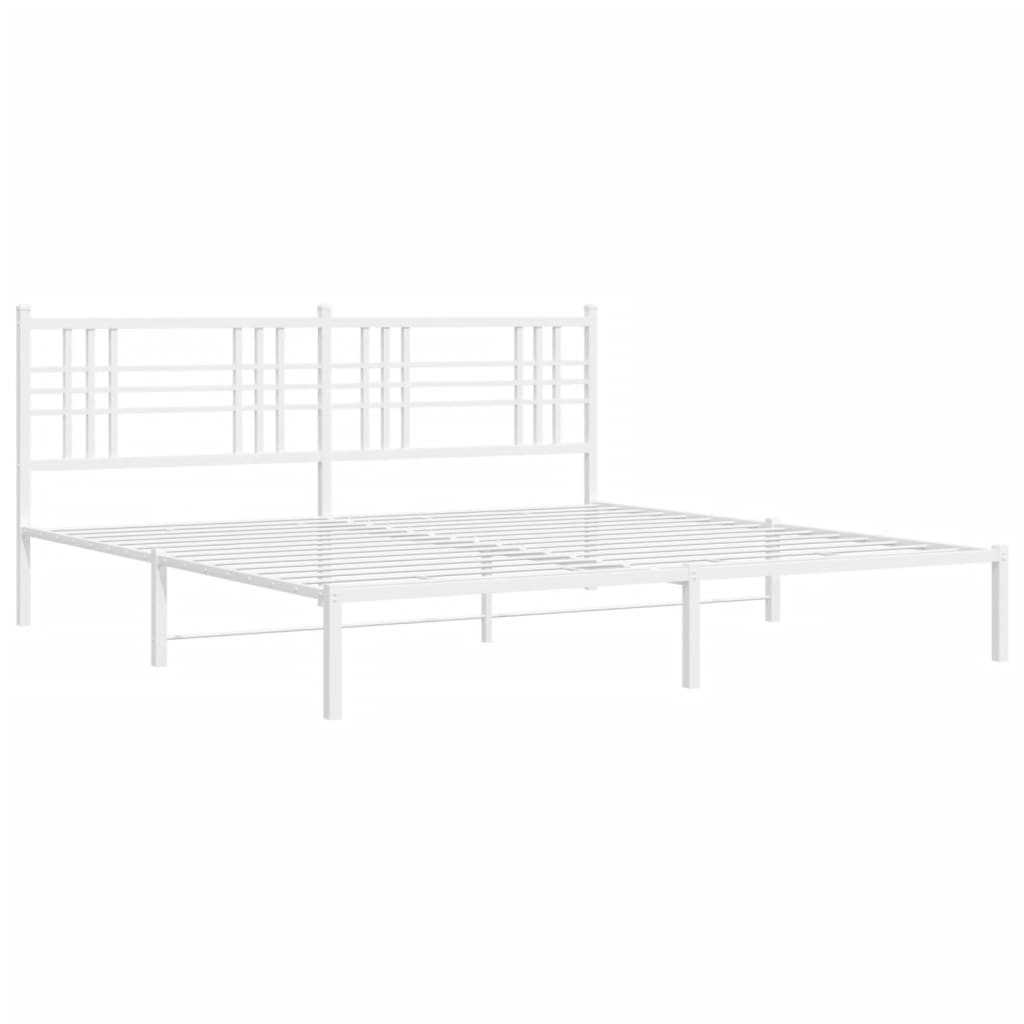 Metal Bed Frame with Headboard White 180x200 cm Super King