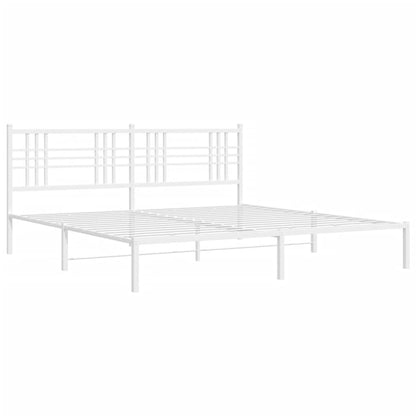 Metal Bed Frame with Headboard White 180x200 cm Super King