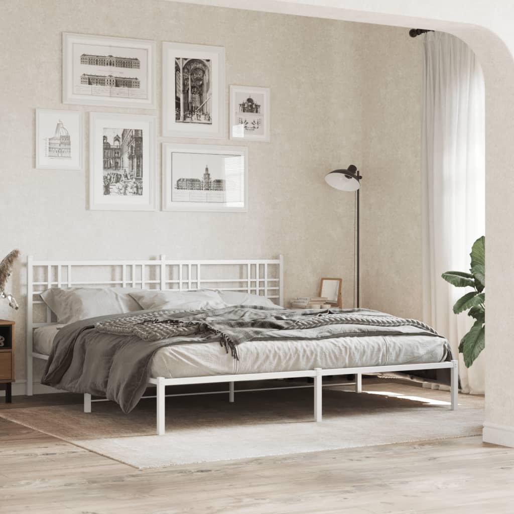 Metal Bed Frame with Headboard White 180x200 cm Super King