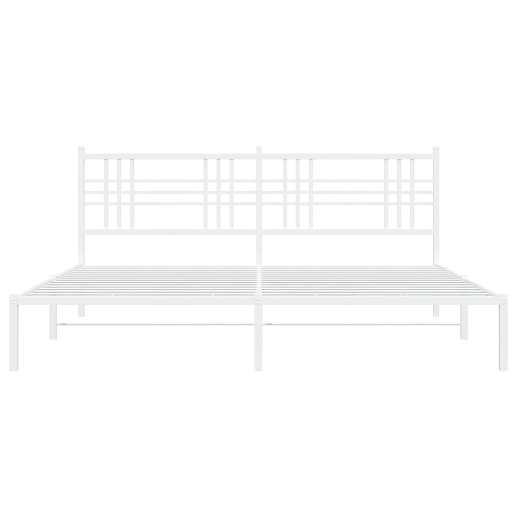 Metal Bed Frame with Headboard White 180x200 cm Super King