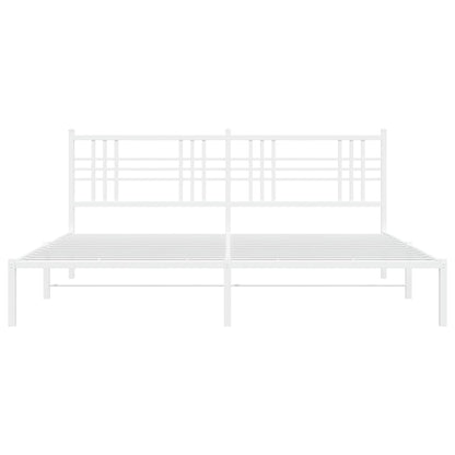 Metal Bed Frame with Headboard White 180x200 cm Super King