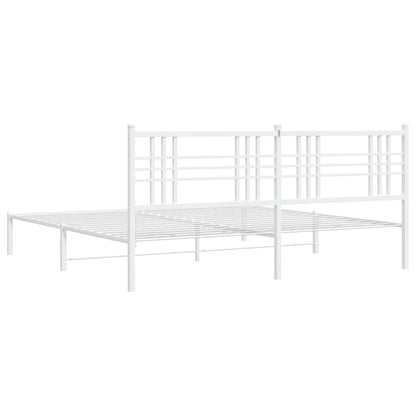 Metal Bed Frame with Headboard White 180x200 cm Super King