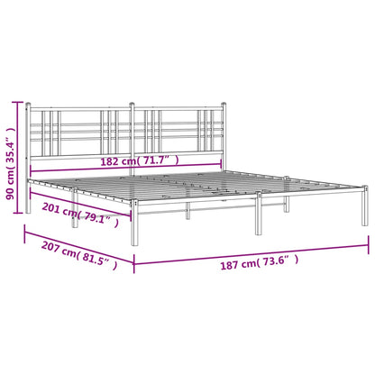 Metal Bed Frame with Headboard White 180x200 cm Super King