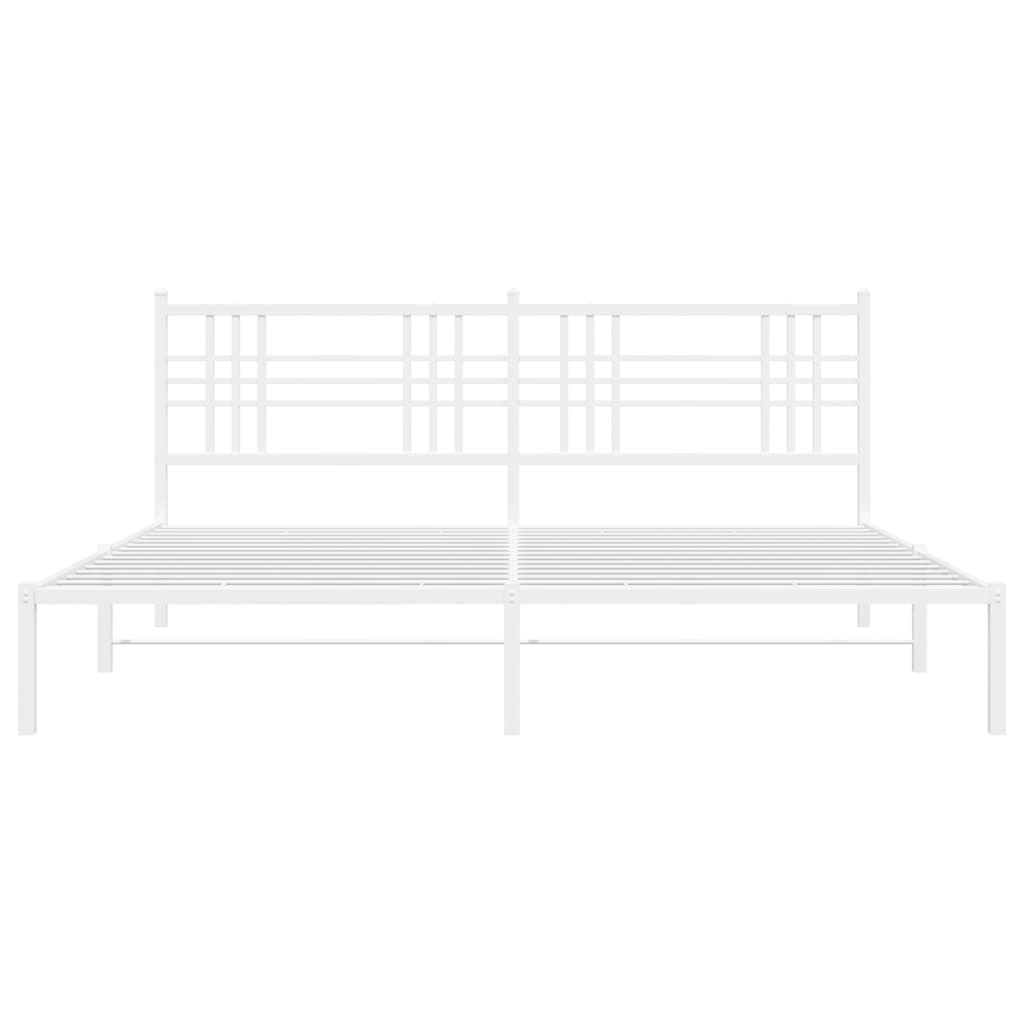 Metal Bed Frame with Headboard White 183x213 cm