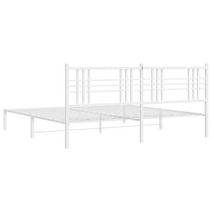 Metal Bed Frame with Headboard White 183x213 cm