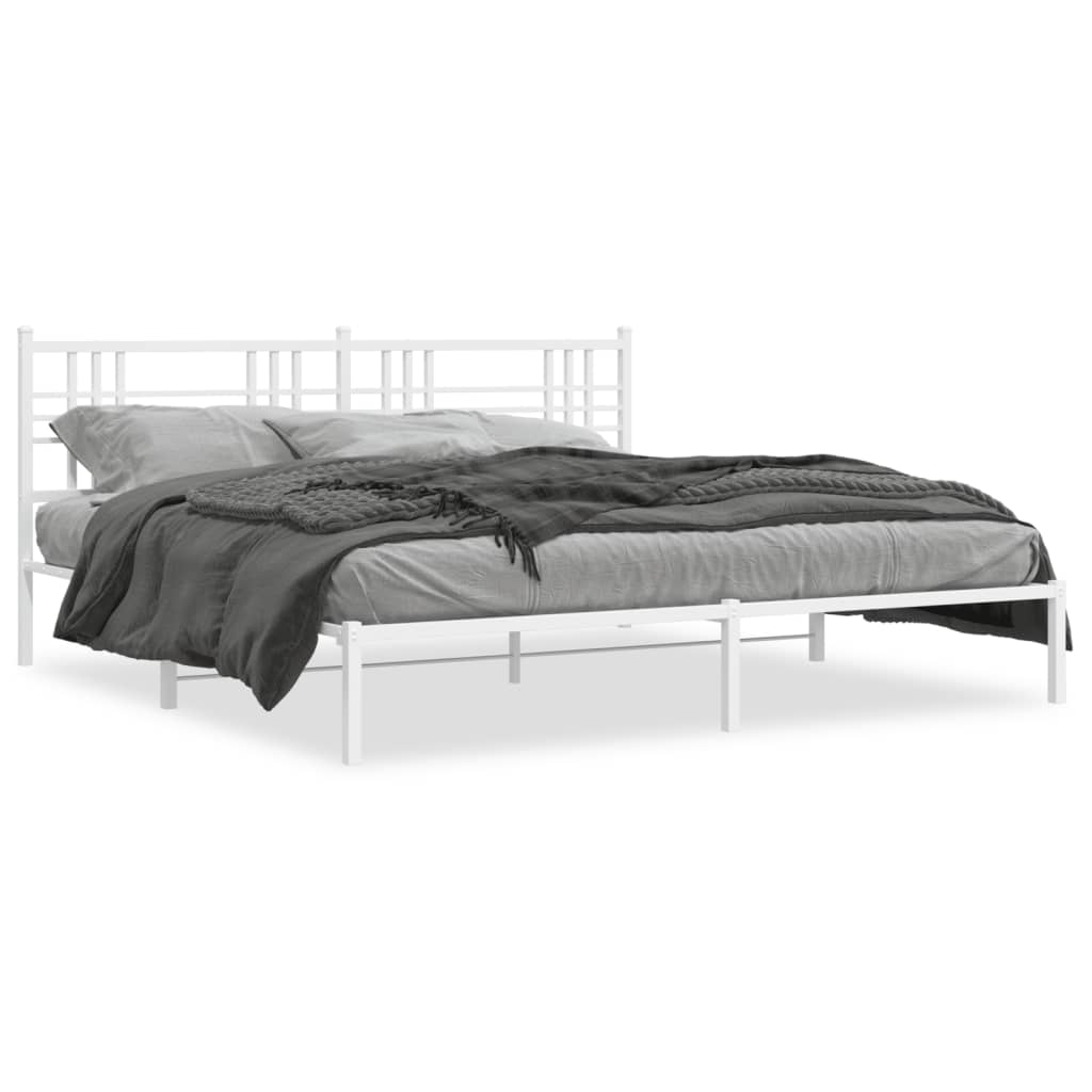 Metal Bed Frame with Headboard White 183x213 cm